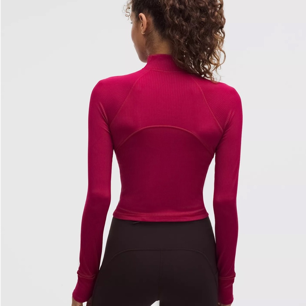 NWT Lululemon It’s Rulu™ Ribbed Cropped Half Zip – Magenta Smoke – Size L - Picture 4 of 11